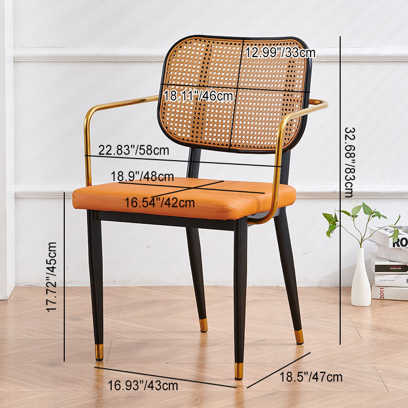 Modern Luxury Square Cutout Leather Bamboo Rattan Metal Dining Chair Backrest For Dining Room