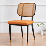 Modern Luxury Square Cutout Leather Bamboo Rattan Metal Dining Chair Backrest For Dining Room