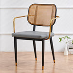 Modern Luxury Square Cutout Leather Bamboo Rattan Metal Dining Chair Backrest For Dining Room