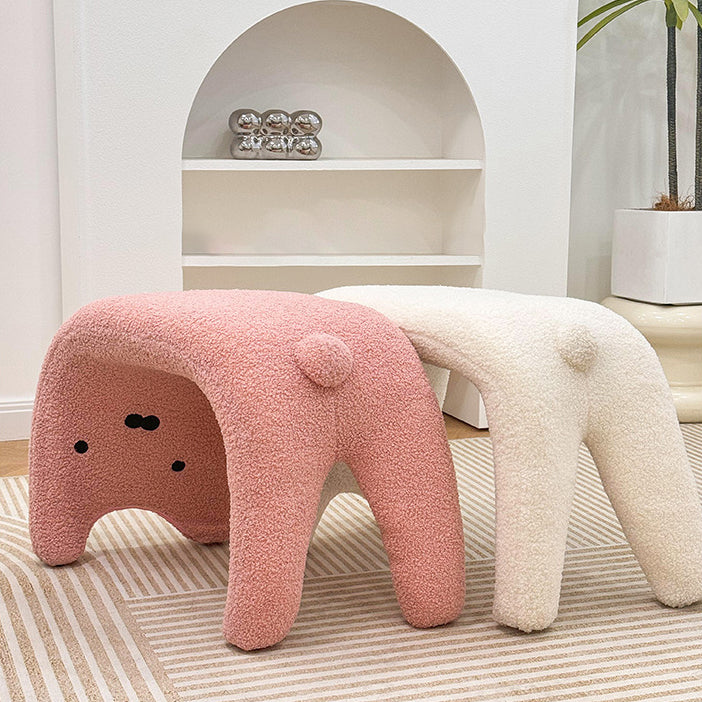 Contemporary Creative Teddy Fleece Sponge Carbon Steel Crooked Cat Vanity Stool For Bedroom