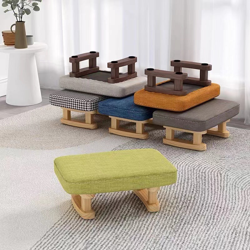 Contemporary Scandinavian Wood Fabric Sponge Rectangular Low Stool For Entryway