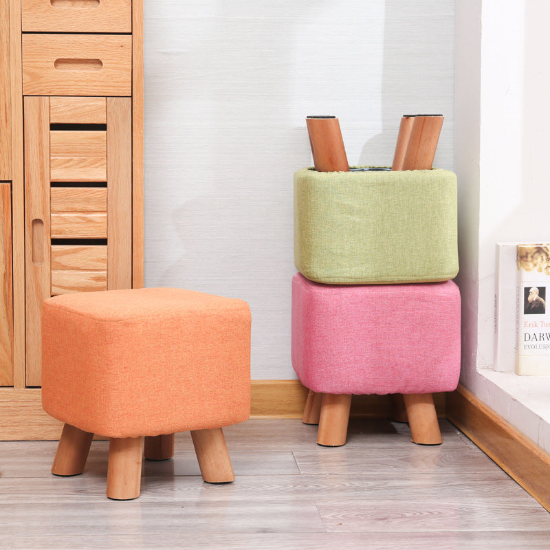 Modern Simplicity Cotton Linen Wood Sponge Round Square Footstool Stackable For Living Room