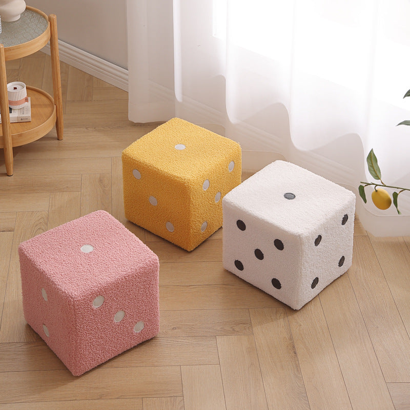 Contemporary Nordic Fabric Teddy Fleece Sponge Wood Dice Square Cubic Footstool Stackable For Living Room