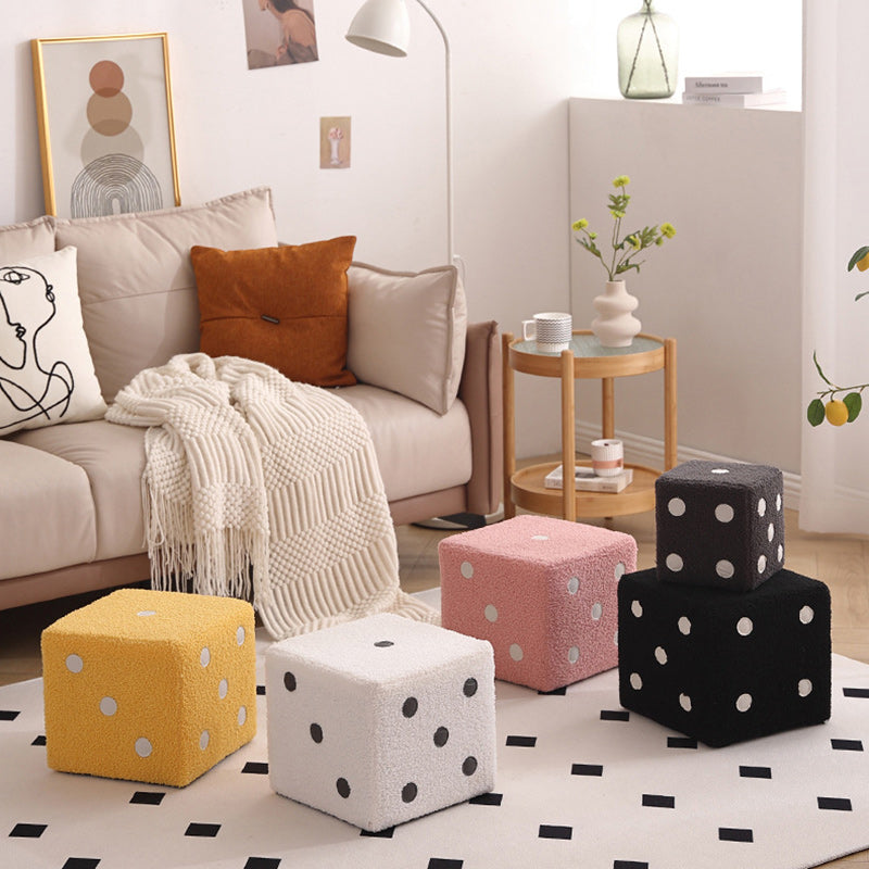 Contemporary Nordic Fabric Teddy Fleece Sponge Wood Dice Square Cubic Footstool Stackable For Living Room