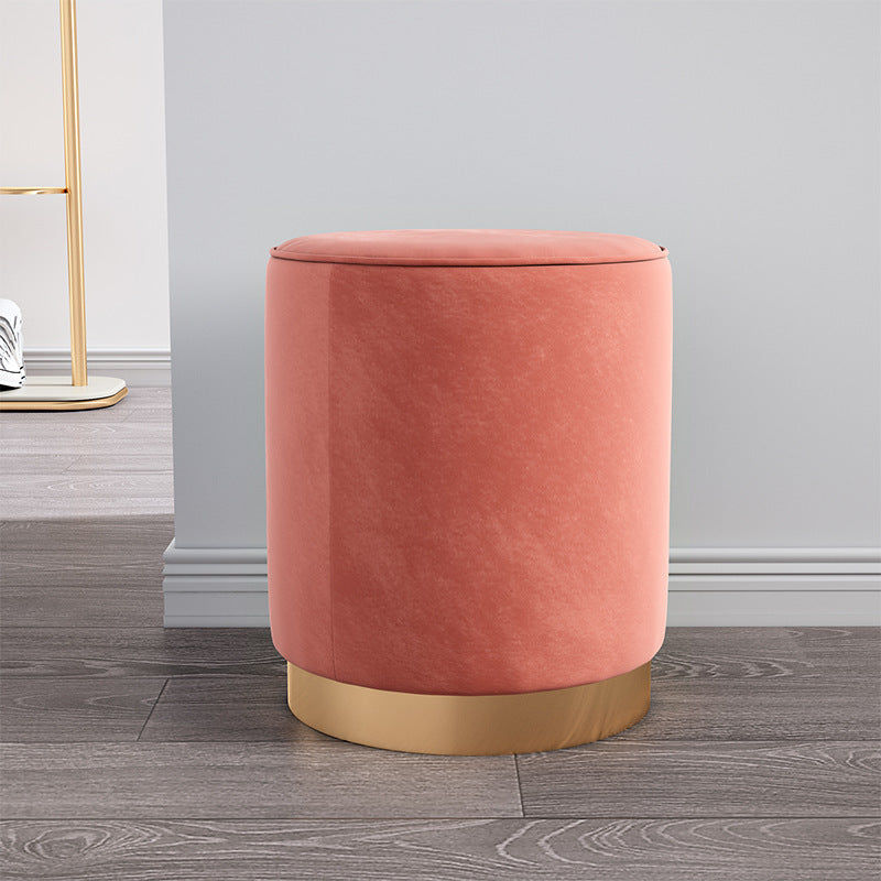 Contemporary Scandinavian Fabric Velvet Leather Iron Sponge Round Cylinder Footstool Backless For Entryway