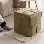 Contemporary Scandinavian Corduroy Wood Sponge Cube Rectangular Low Stool For Living Room