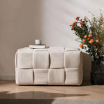 Contemporary Scandinavian Corduroy Wood Sponge Cube Rectangular Low Stool For Living Room