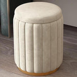 Contemporary Scandinavian Velvet Wood Stainless Steel Sponge Round Vanity Stool Containable For Bedroom