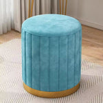 Contemporary Scandinavian Velvet Wood Stainless Steel Sponge Round Vanity Stool Containable For Bedroom