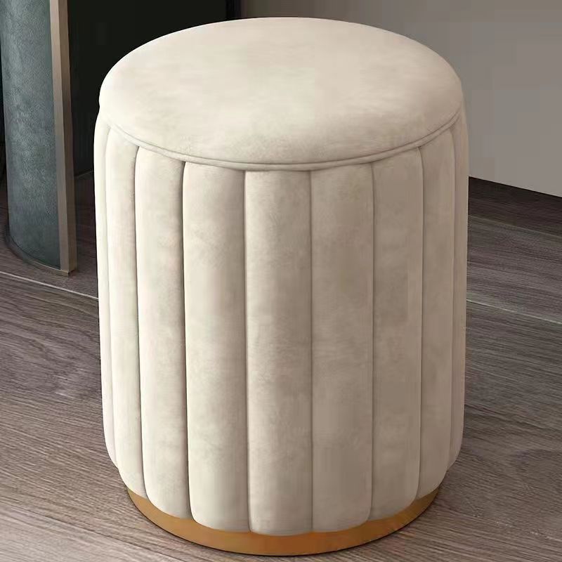 Contemporary Scandinavian Velvet Wood Stainless Steel Sponge Round Vanity Stool Containable For Bedroom