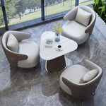 Contemporary Scandinavian Leather Wood Metal Slab Triangle Checkered Pattern Accent Chair & Table Set For Living Room