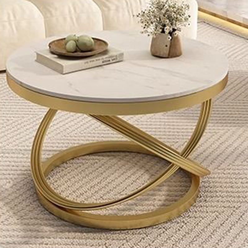 Modern Luxury Round Long Curved Rock Slab Metal Side Table 1-Tier For Living Room