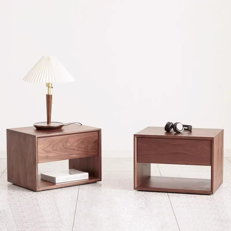 Contemporary Nordic Rectangular Wood Nightstand 1-Drawer For Bedroom