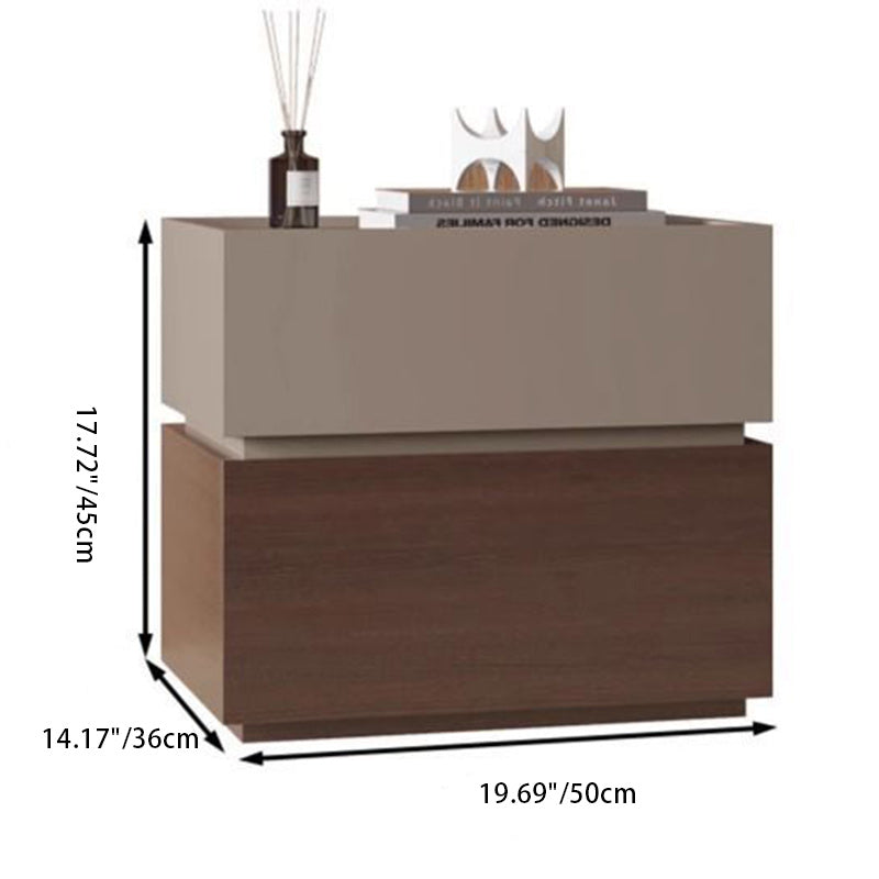 Contemporary Nordic Rectangular Stacked Oak Wood Nightstand 2-Drawer For Bedroom