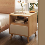 Modern Minimalist Rectangular Solid Wood Panel Nightstand 1/2 Drawer For Bedroom