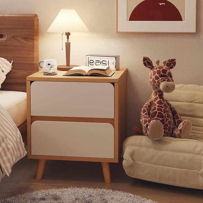 Modern Minimalist Rectangular Solid Wood Panel Nightstand 1/2 Drawer For Bedroom