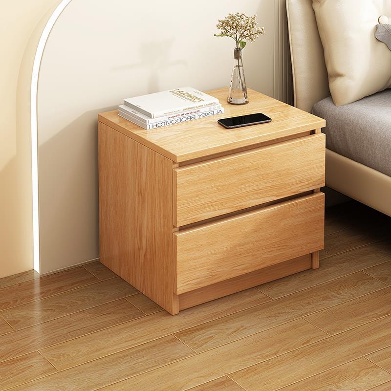 Modern Minimalist Rectangular Faux Panel Nightstand 2-Drawer For Bedroom