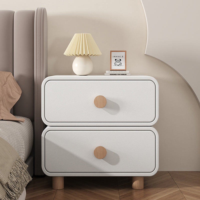 Modern Minimalist Cream Rectangular Solid Wood Nightstand 2-Drawer For Bedroom