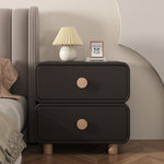 Modern Minimalist Cream Rectangular Solid Wood Nightstand 2-Drawer For Bedroom