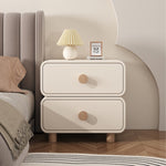 Modern Minimalist Cream Rectangular Solid Wood Nightstand 2-Drawer For Bedroom