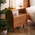 Traditional Japanese Trapezoidal Rectangular Solid Wood Nightstand 2-Tier 2-Drawer For Bedroom