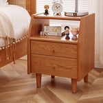 Traditional Japanese Trapezoidal Rectangular Solid Wood Nightstand 2-Tier 2-Drawer For Bedroom