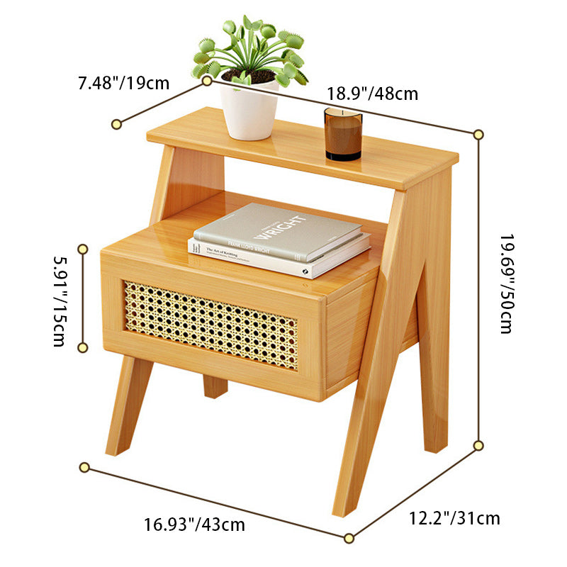 Modern Minimalist Rectangular Trapezoidal Nan Bamboo Plastic Nightstand 1-Drawer For Bedroom