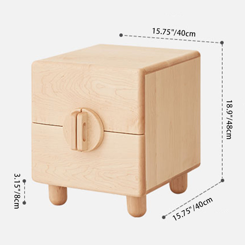 Contemporary Nordic Rectangular Round Knob Maple Wood Nightstand 2-Drawer For Bedroom