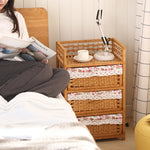 Modern Simplicity Rectangular Rattan Nightstand 3-Storage For Bedroom