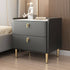 Modern Luxury Rectangular Cylinder Base Rock Slab Leather Solid Wood Carbon Steel Nightstand 2-Drawer For Bedroom