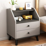 Modern Minimalist Rectangular Trapezoidal Artificial Panel PVC Nightstand 2-Drawer For Bedroom