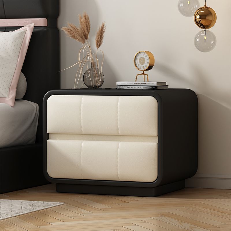 Modern Minimalist Rectangular Round Corner Microfiber Leather Wooden Nightstand 2-Drawer For Bedroom