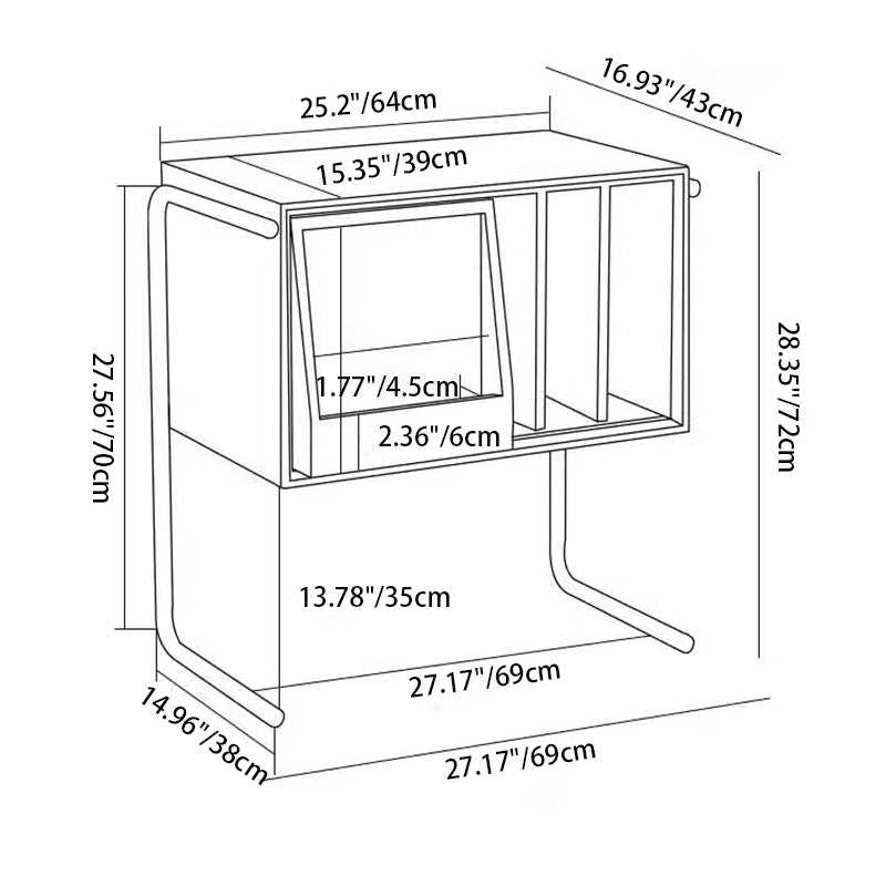 Contemporary Retro Rectangular Wood Stainless Steel Side Table 4-Storage For Living Room