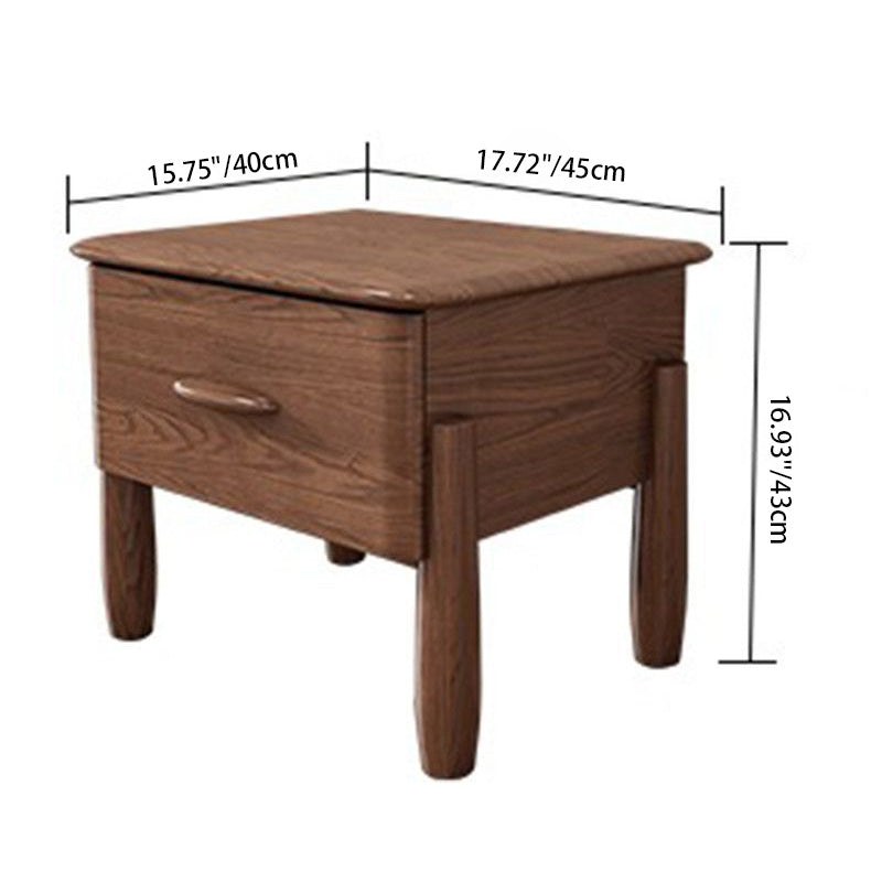 Traditional Chinese Rectangular Wood Grain Cylinder Base Solid Wood Nightstand 1-Drawer For Bedroom