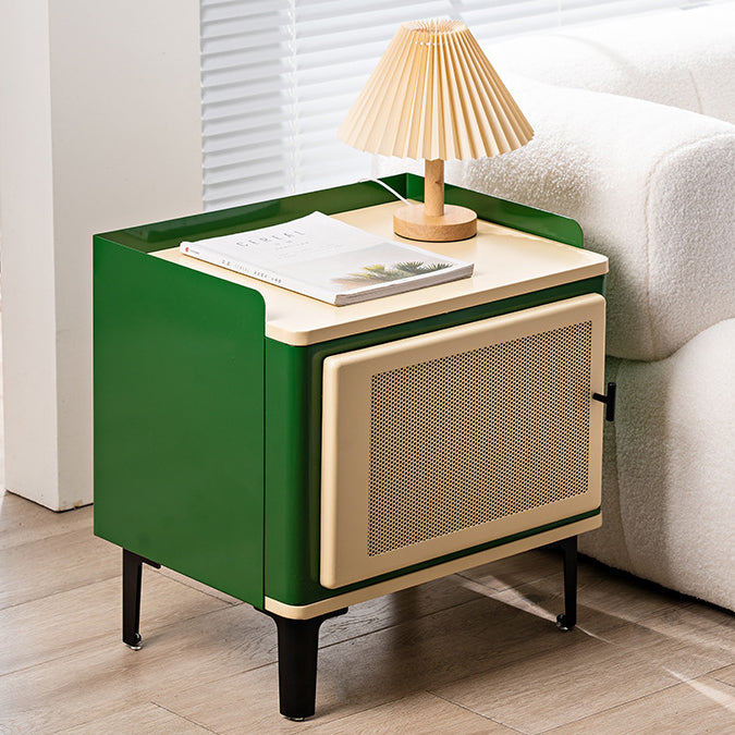 Contemporary Retro Rectangular Cold Rolled Plate Galvanized Perforated Panel Nightstand 1-Storage For Bedroom