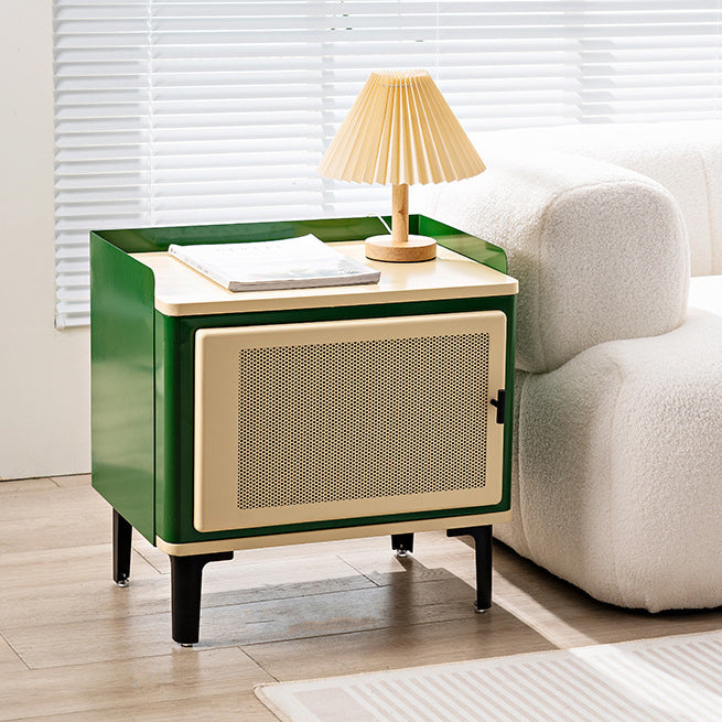 Contemporary Retro Rectangular Cold Rolled Plate Galvanized Perforated Panel Nightstand 1-Storage For Bedroom