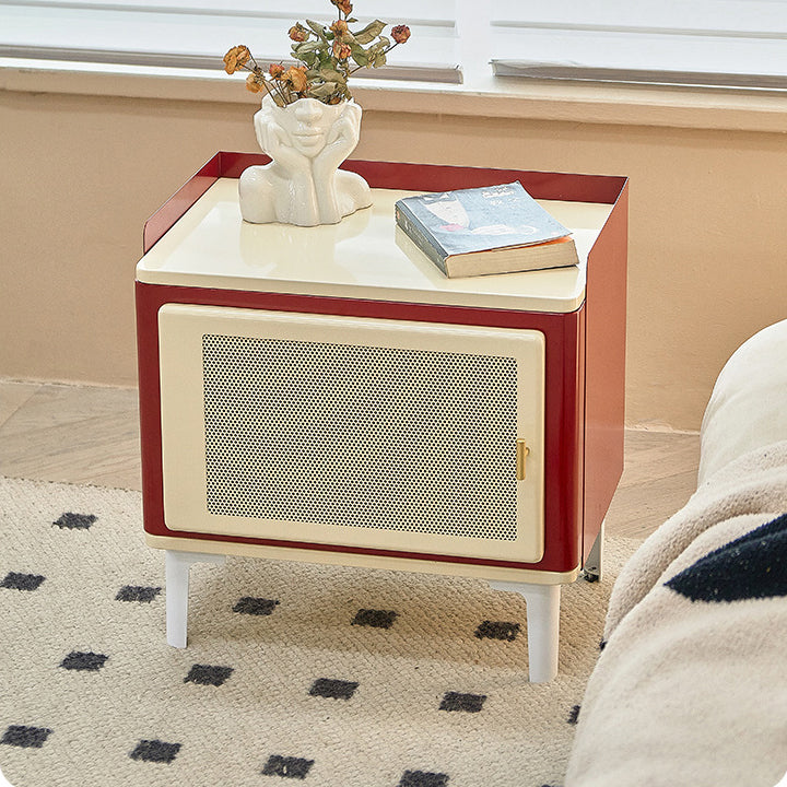 Contemporary Retro Rectangular Cold Rolled Plate Galvanized Perforated Panel Nightstand 1-Storage For Bedroom