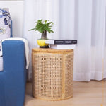 Traditional Japanese Cylinder Solid Wood Rattan End Table 1-Storage For Living Room