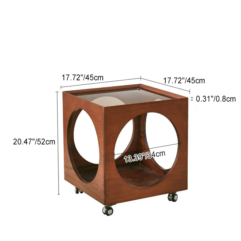 Modern Minimalist Removable Square Glass Wood End Table 2-Tier For Living Room