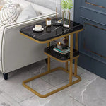 Modern Minimalist Rectangular Round Corner Marble Grain Density Board Steel Frame End Table 1/2 Tier For Living Room