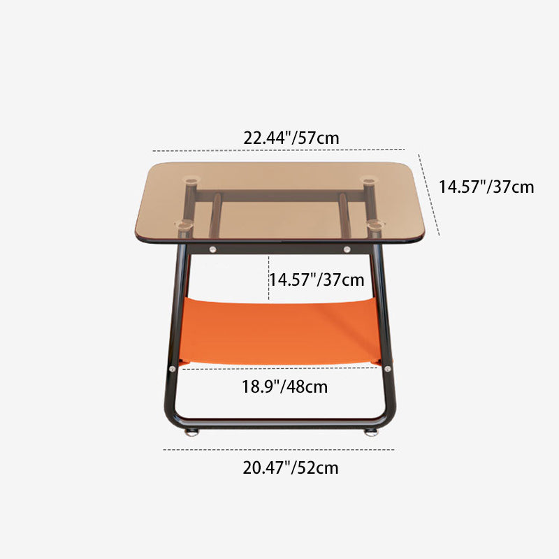 Contemporary Nordic Rectangular Glass Iron Fabric End Table 2-Tier For Living Room