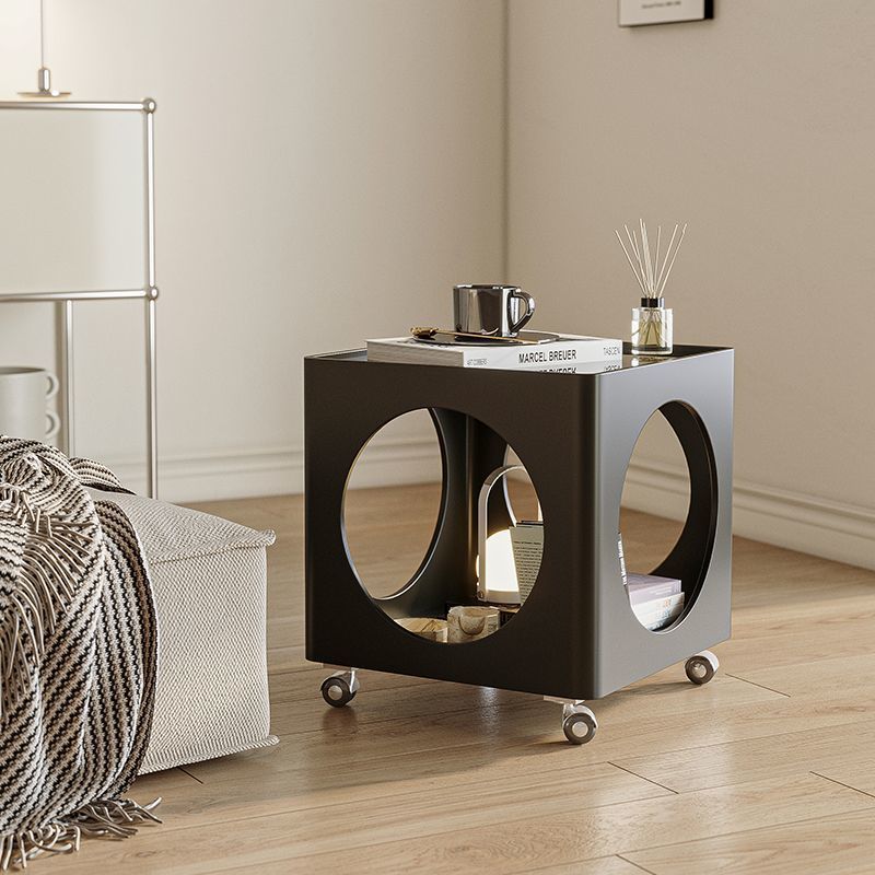 Modern Minimalist Square Glass Stainless Steel End Table 2-Tier For Living Room