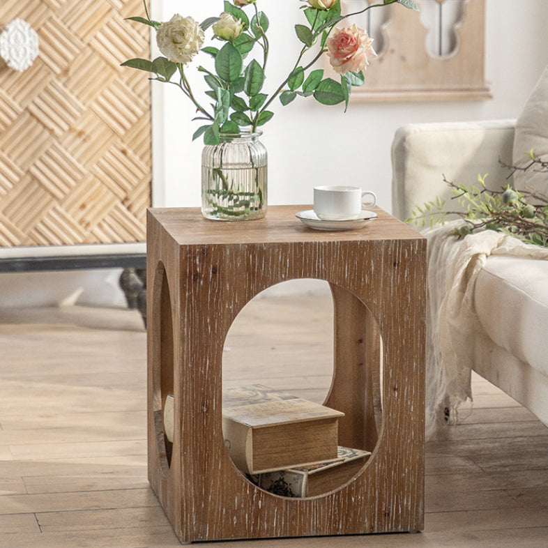 Traditional Japanese Square Wood End Table 2-Tier For Living Room