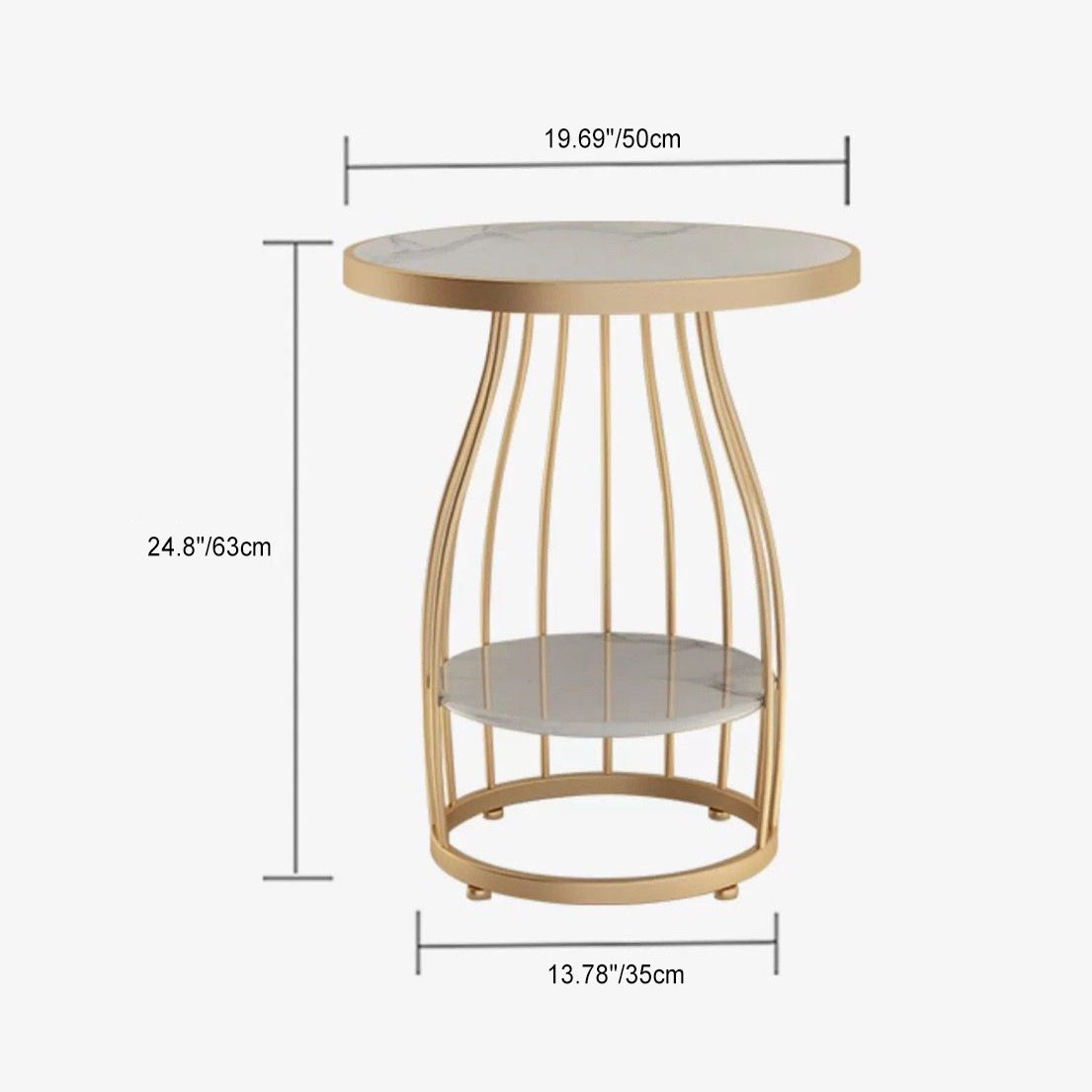 Contemporary Luxury Round Rock Slab Iron End Table 2-Tier For Living Room