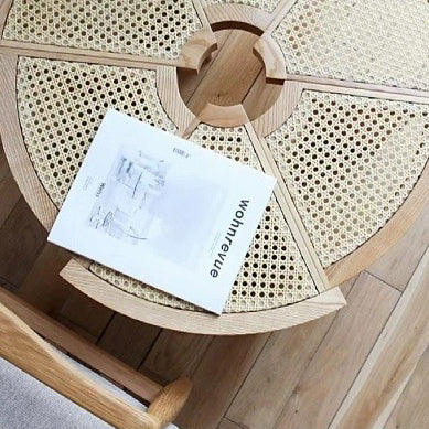 Traditional Japanese Round Rattan Wood Coffee Table 1-Tier For Living Room