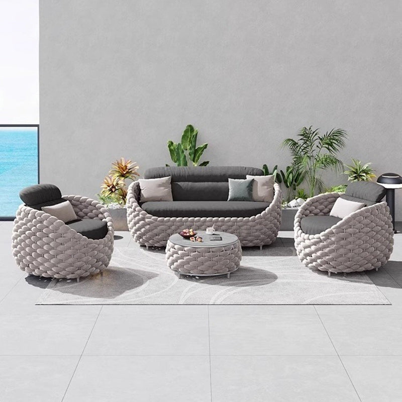 Contemporary Coastal Round Fabric Aluminum Rock Slab Coffee Table 1-Tier For Outdoor