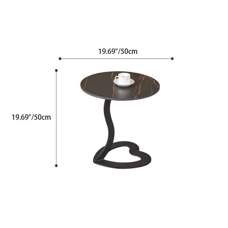 Traditional European Round Rock Slab Steel End Table 1-Tier For Living Room