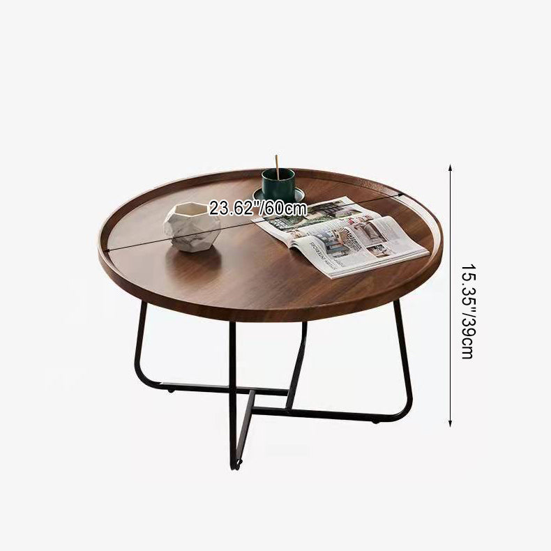 Contemporary Nordic Round Wood Iron Coffee Table 1-Tier For Living Room