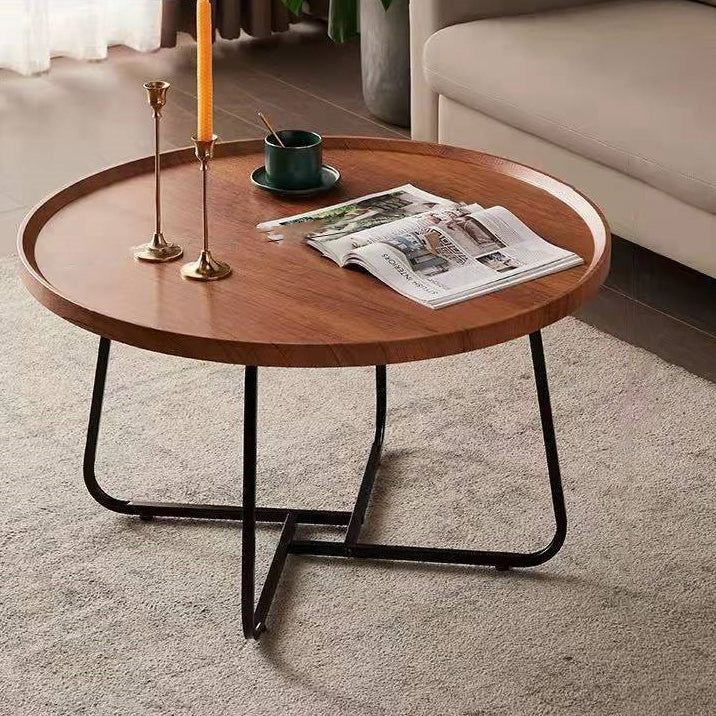 Contemporary Nordic Round Wood Iron Coffee Table 1-Tier For Living Room