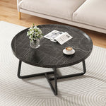 Contemporary Nordic Round Wood Iron Coffee Table 1-Tier For Living Room